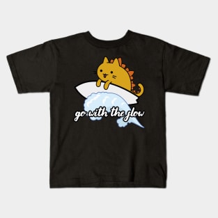 Catzilla surfer surf lover go with the flow Kids T-Shirt
